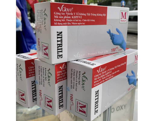 Găng tay y tế VGLOVE Nitrile xanh được làm từ cao su tổng hợp