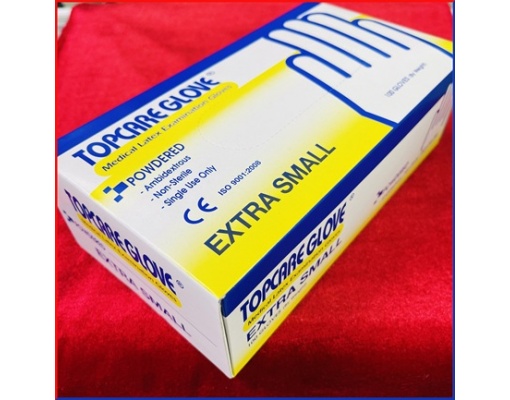 Găng tay y tế TOPCARE Malaysia có bột size XS, S, M